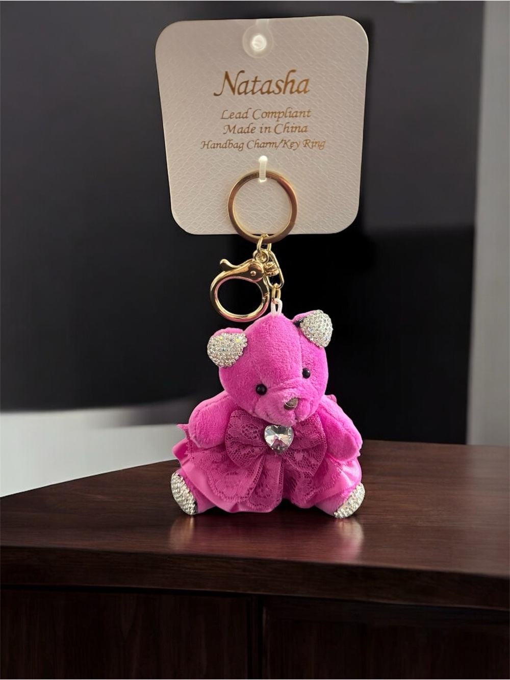Natasha Pink Teddy Bear Bag Charm